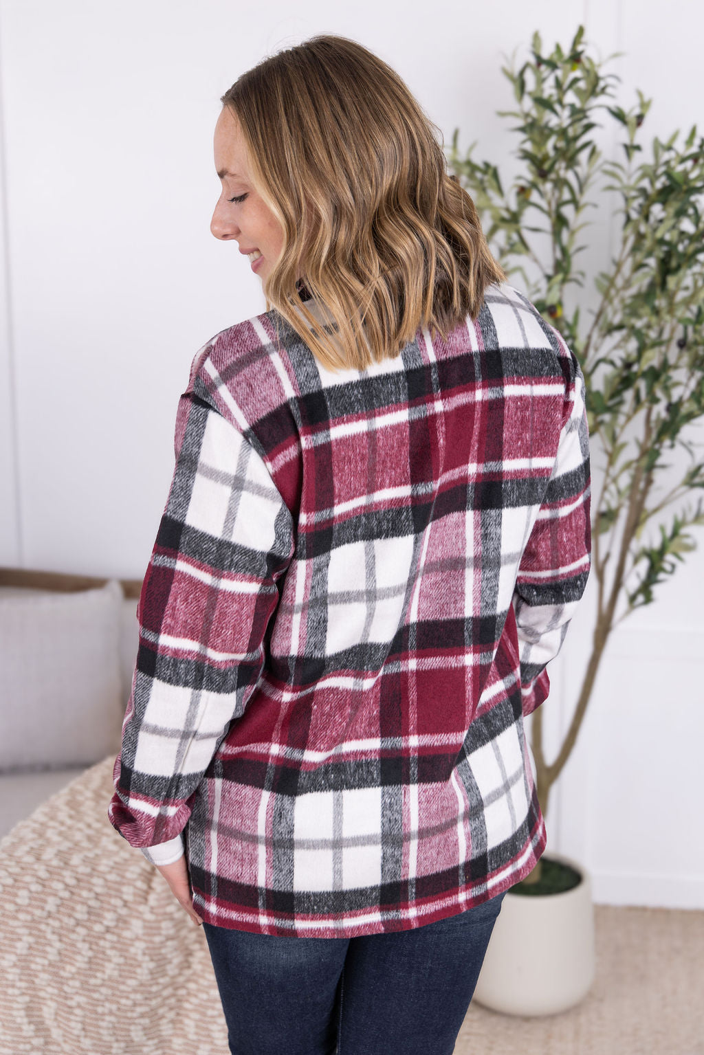 Michelle Mae Norah Plaid Shacket - Merlot Mix