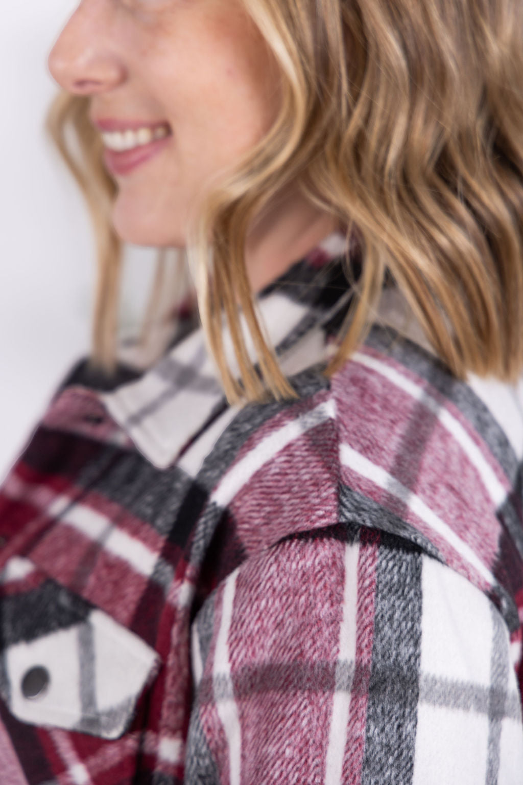 Michelle Mae Norah Plaid Shacket - Merlot Mix