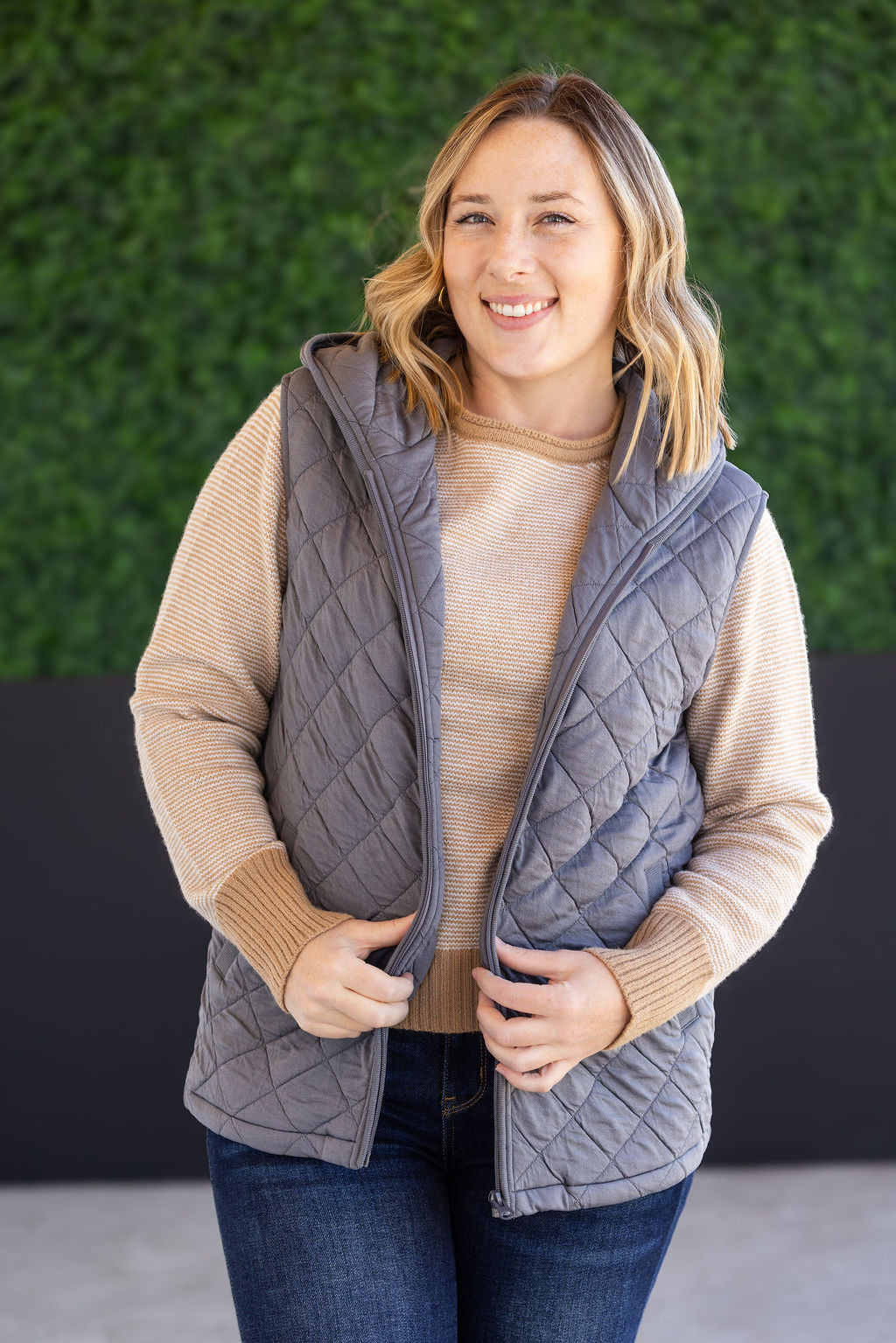 Michelle Mae Heather Hooded Vest - Grey