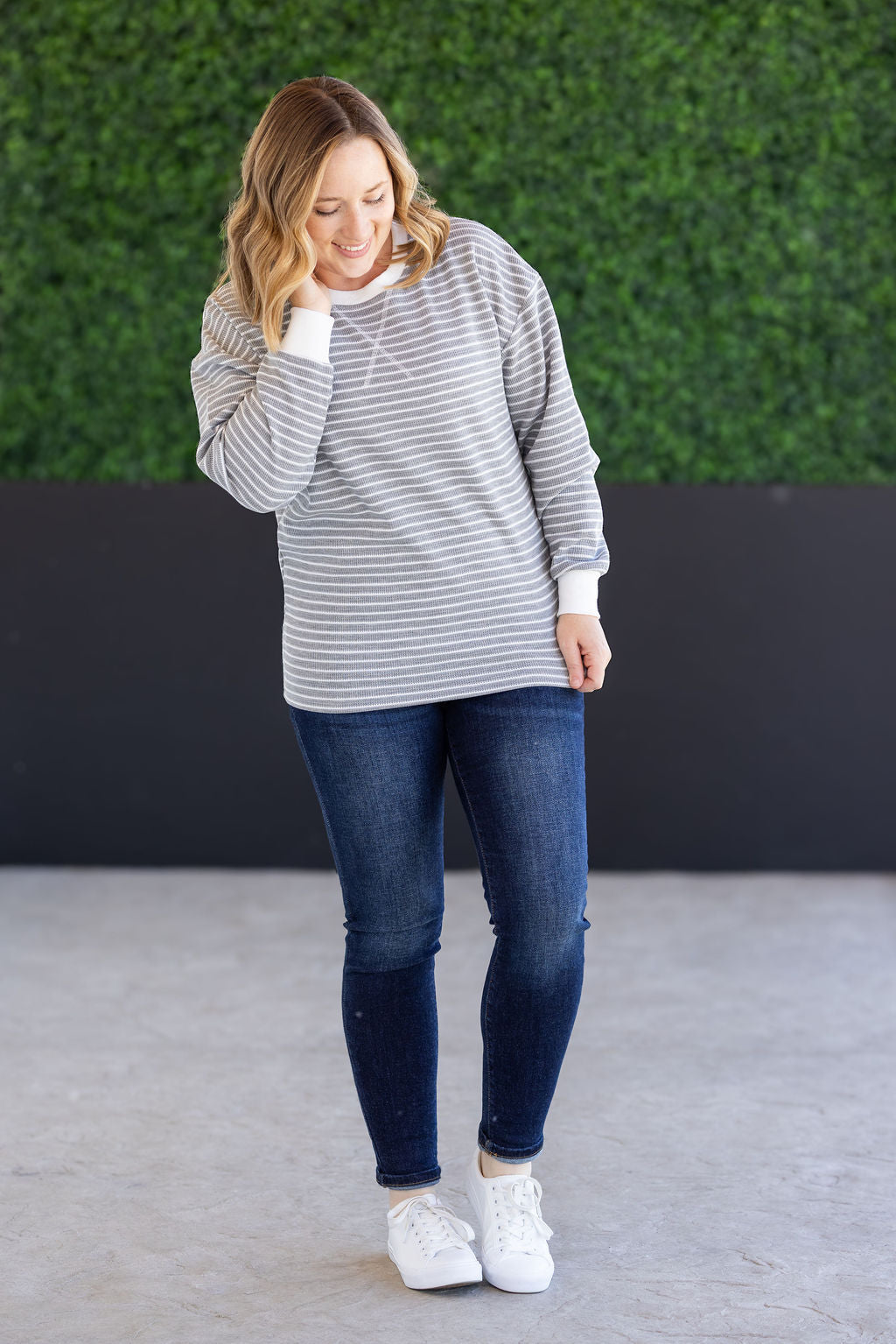 Michelle Mae Lola Striped Thermal Top - Grey