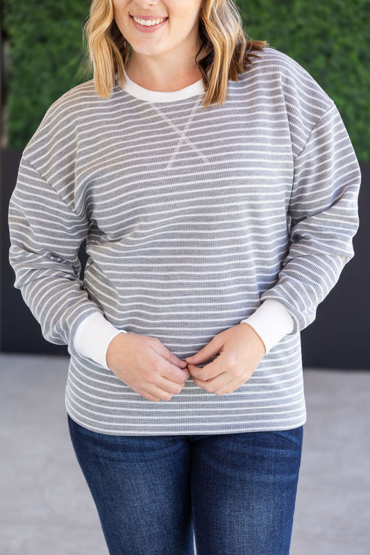 Michelle Mae Lola Striped Thermal Top - Grey