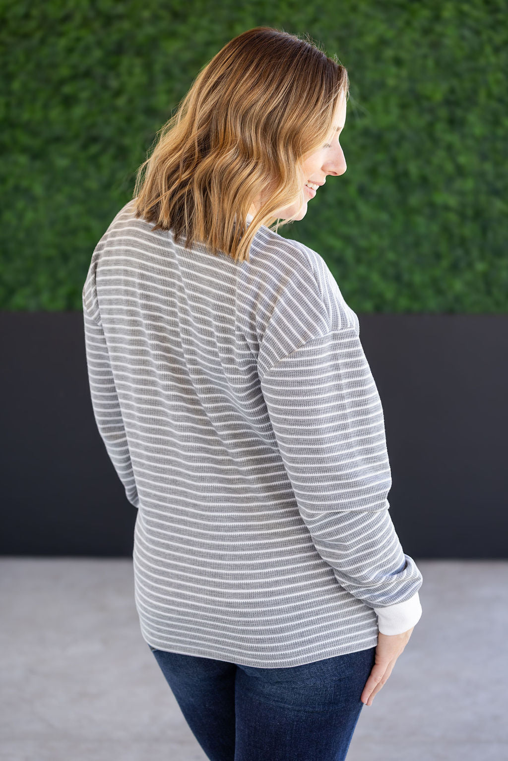 Michelle Mae Lola Striped Thermal Top - Grey
