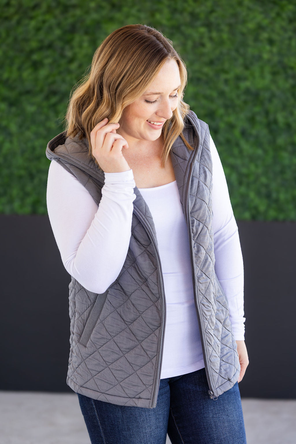 Michelle Mae Heather Hooded Vest - Grey