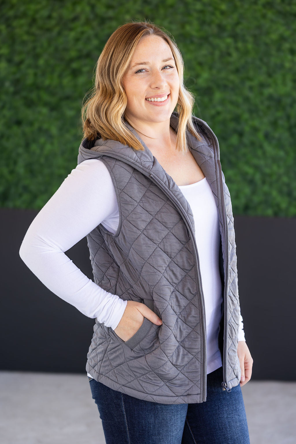 Michelle Mae Heather Hooded Vest - Grey