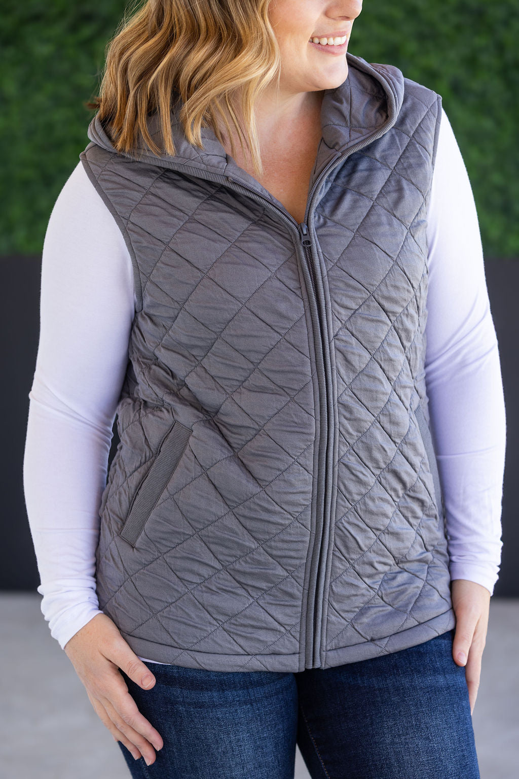 Michelle Mae Heather Hooded Vest - Grey