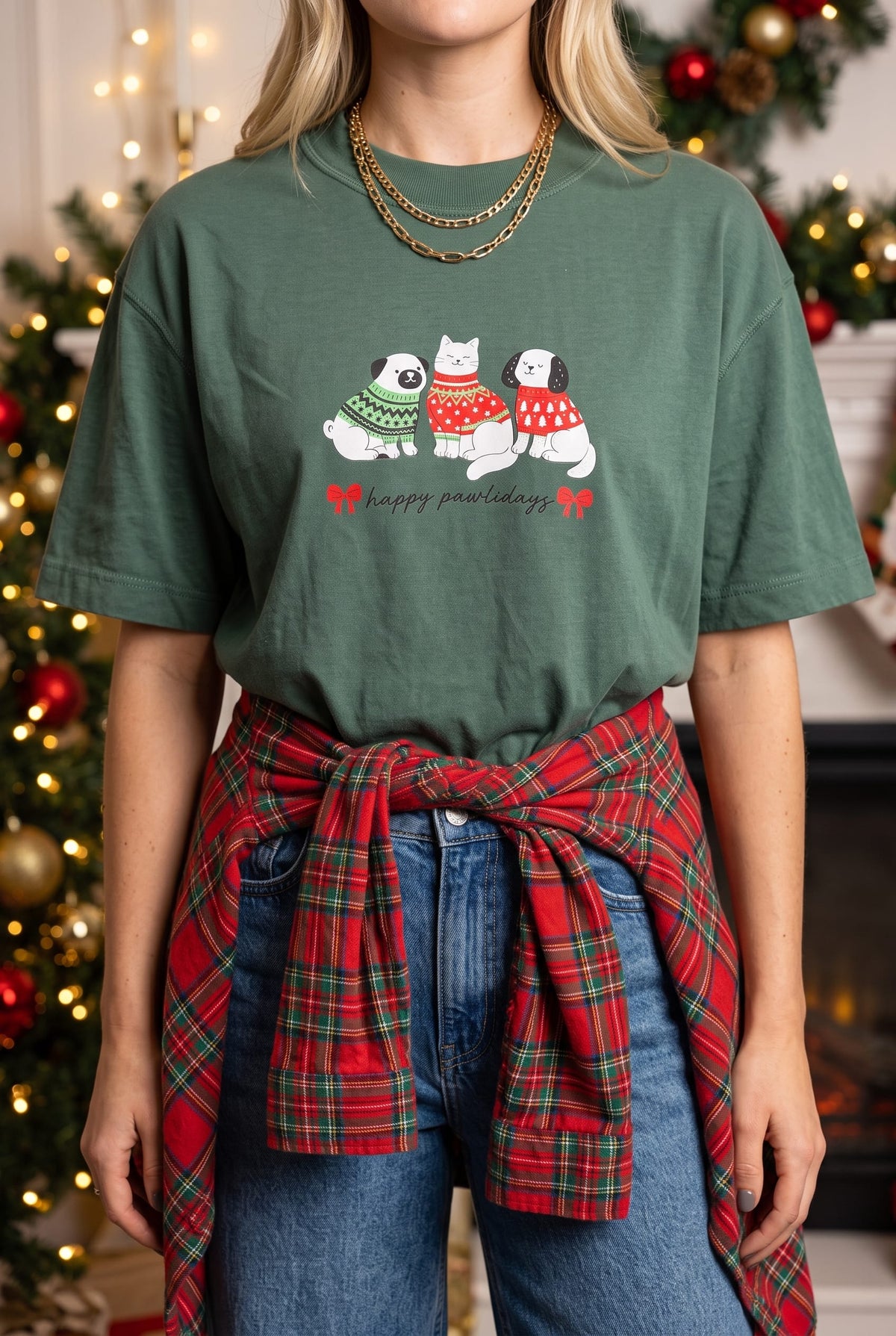 PREORDER  Happy Pawlidays Green Vintage Boxy Tee
