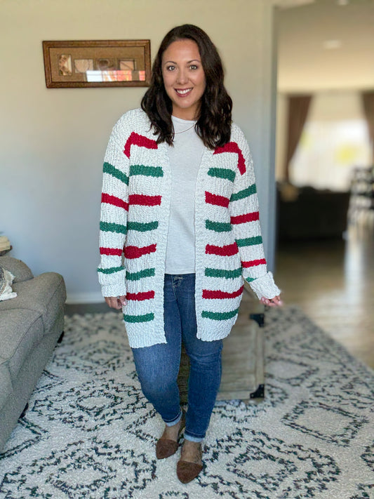 Michelle Mae Stripe Cardigan - Christmas Stripe