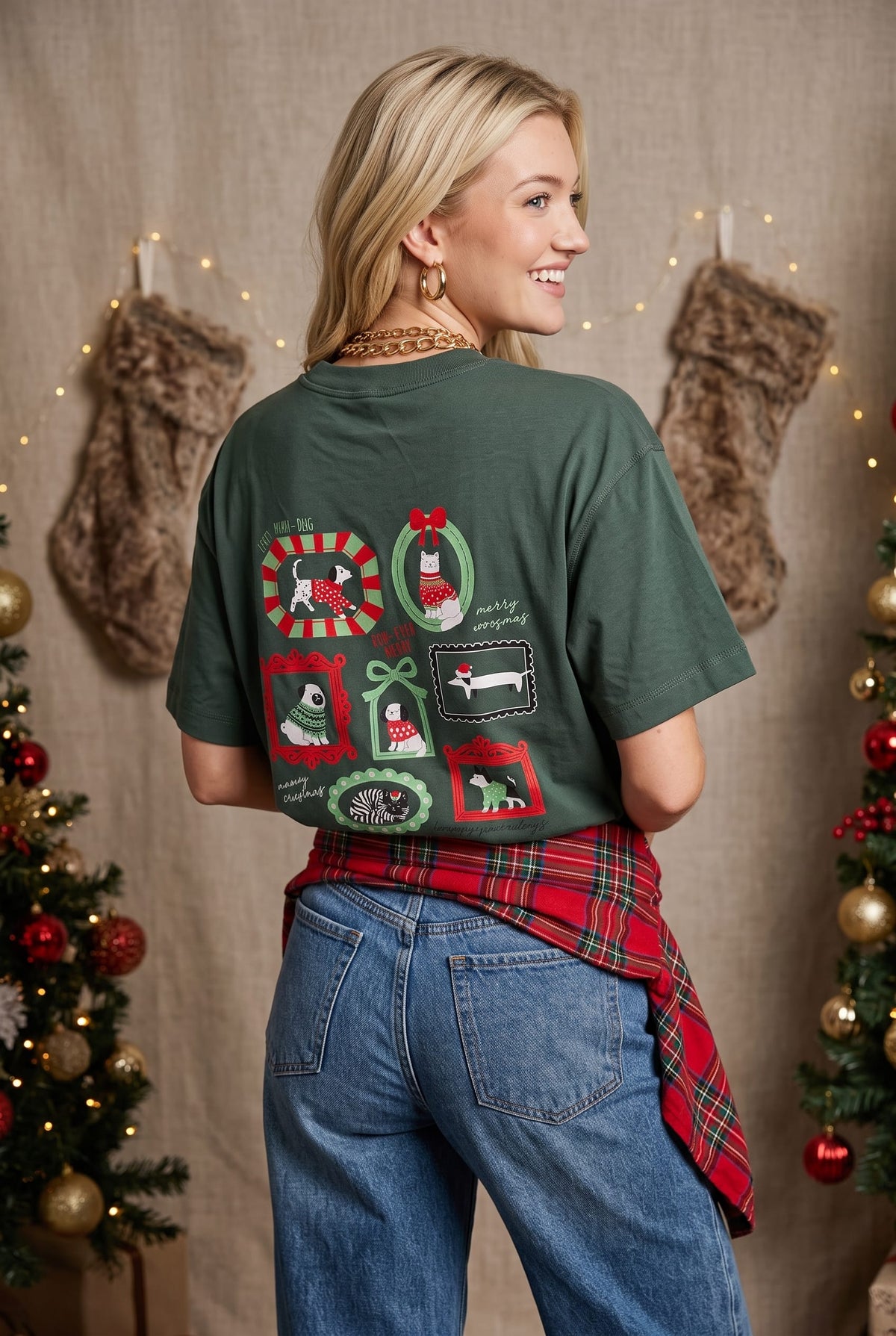 PREORDER  Happy Pawlidays Green Vintage Boxy Tee