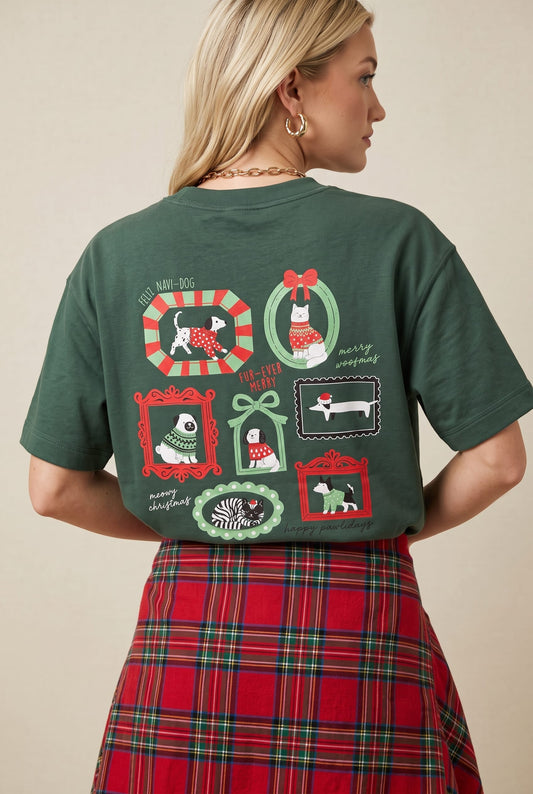 PREORDER  Happy Pawlidays Green Vintage Boxy Tee