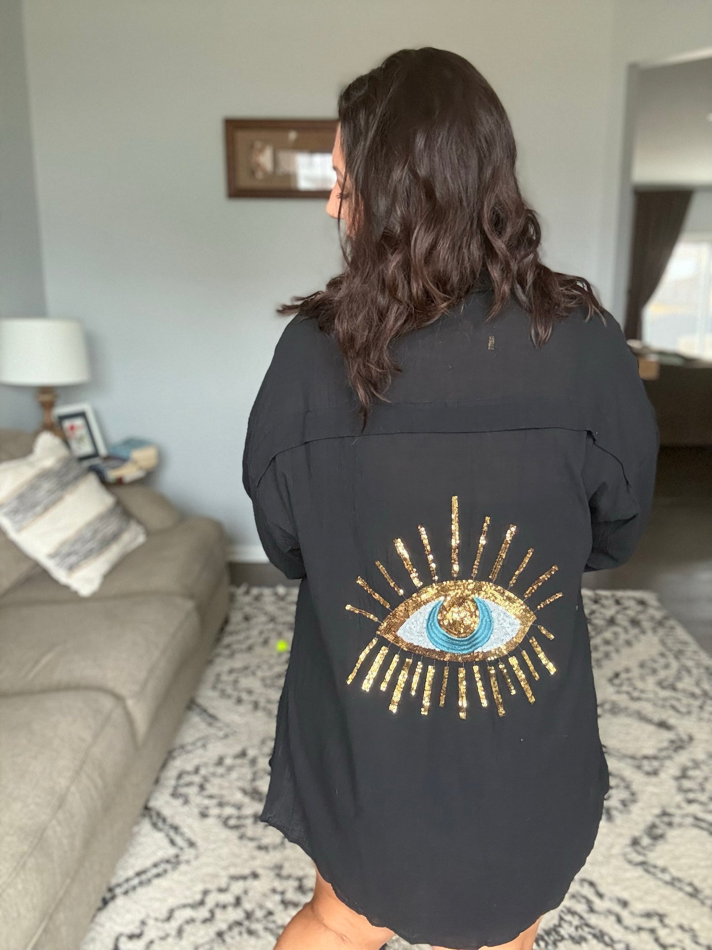 Santorini Evil Eye Gauzy Button Down Coverup