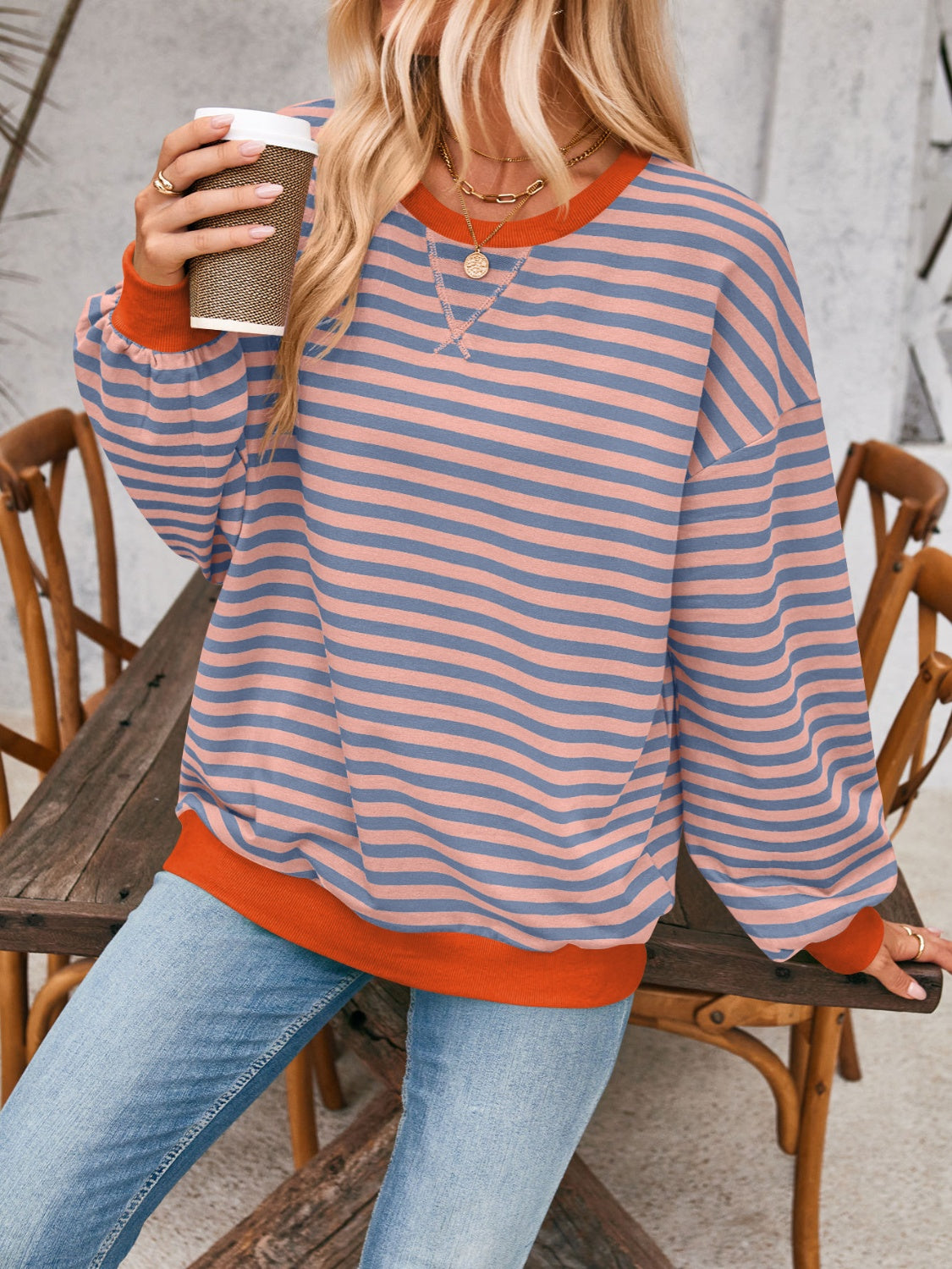 Preorder: Lovelet Contrast Striped Oversized Pullover