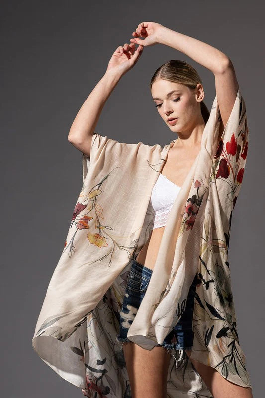 Northbrook Watercolor Floral Open Front Kimono