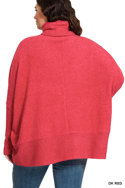 Cabin Holiday Brushed Melange Turtleneck Sweater in Dark Red