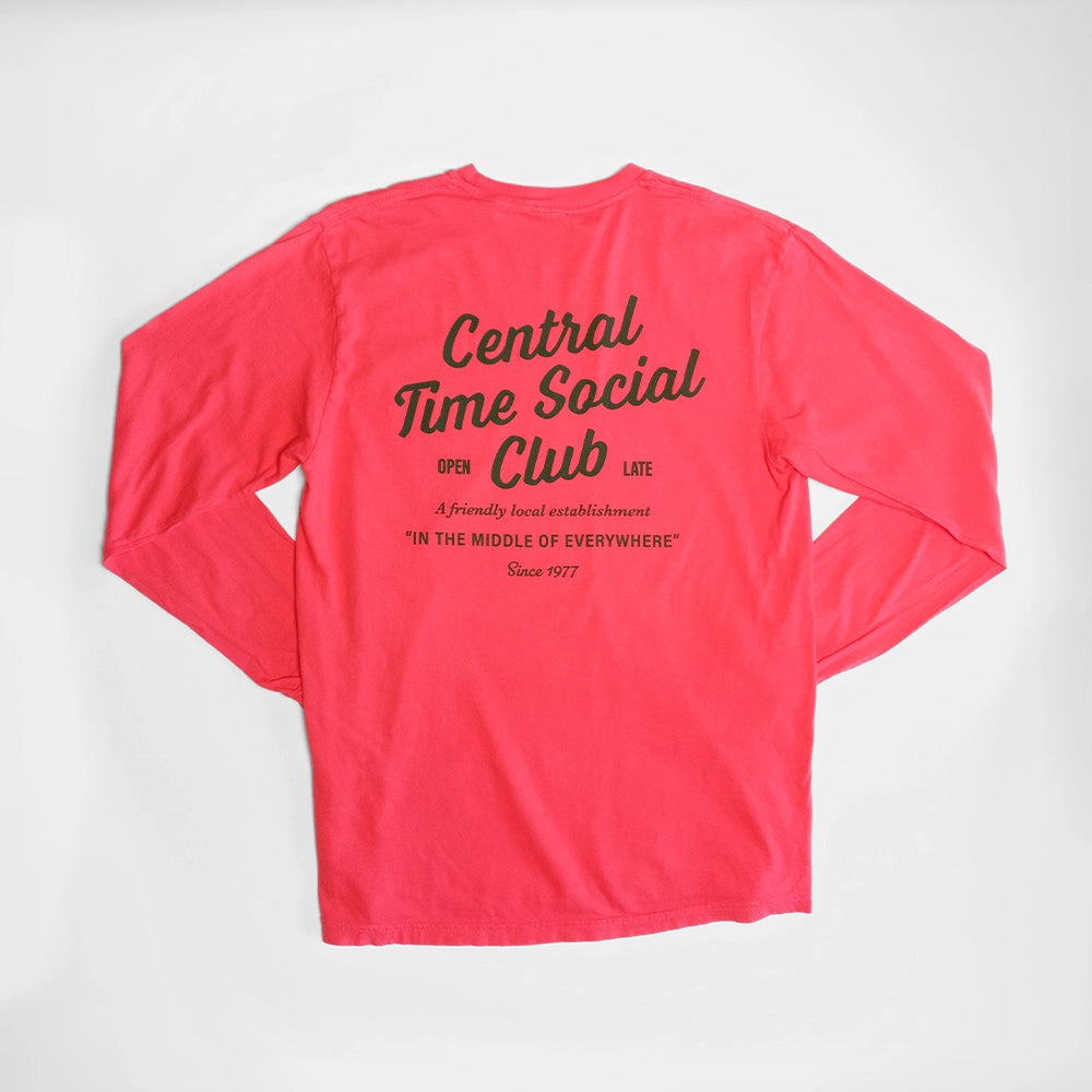 Preorder: Giltee Central Time Script Heavyweight Long Sleeve Tee - Washed Red