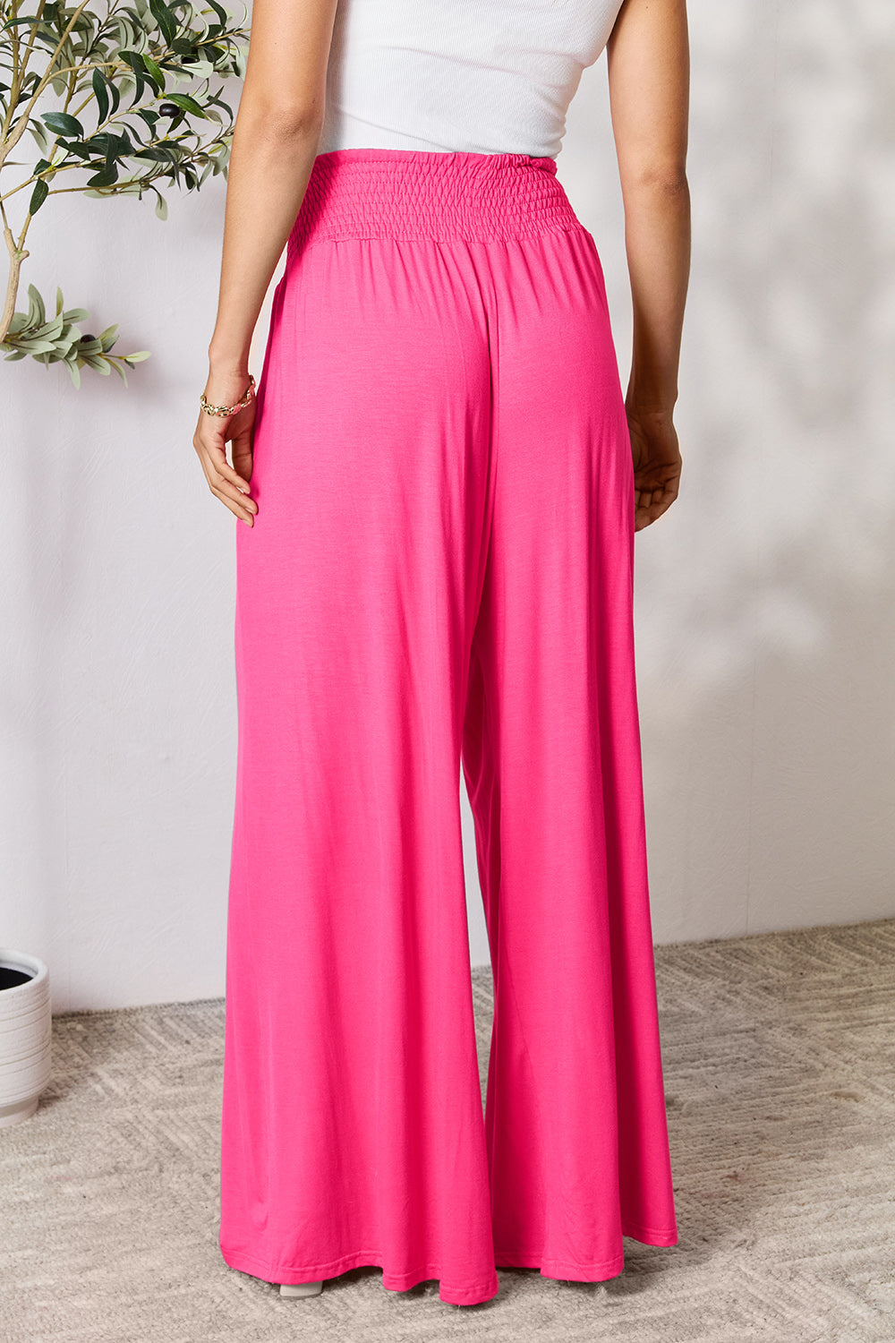 Smocked Waist Wide Leg Pants in 5 Colors