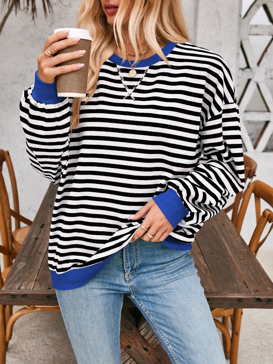 Preorder: Lovelet Contrast Striped Oversized Pullover