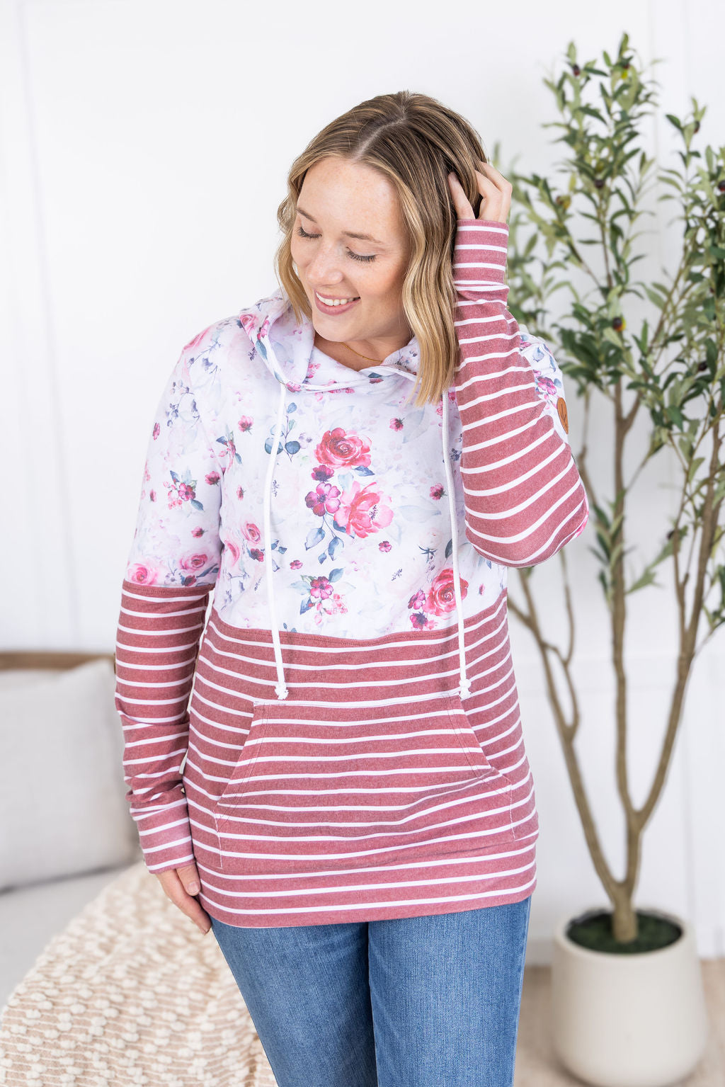 IN STOCK Hailey Pullover Hoodie - Pink Bloom and Stripes