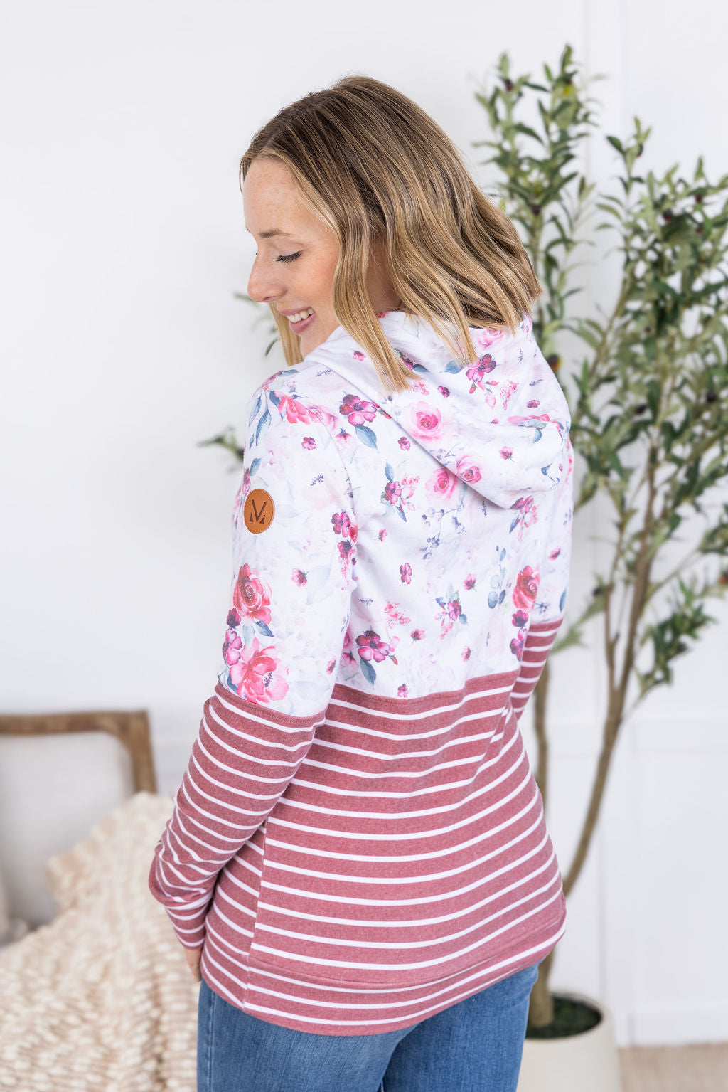 IN STOCK Hailey Pullover Hoodie - Pink Bloom and Stripes