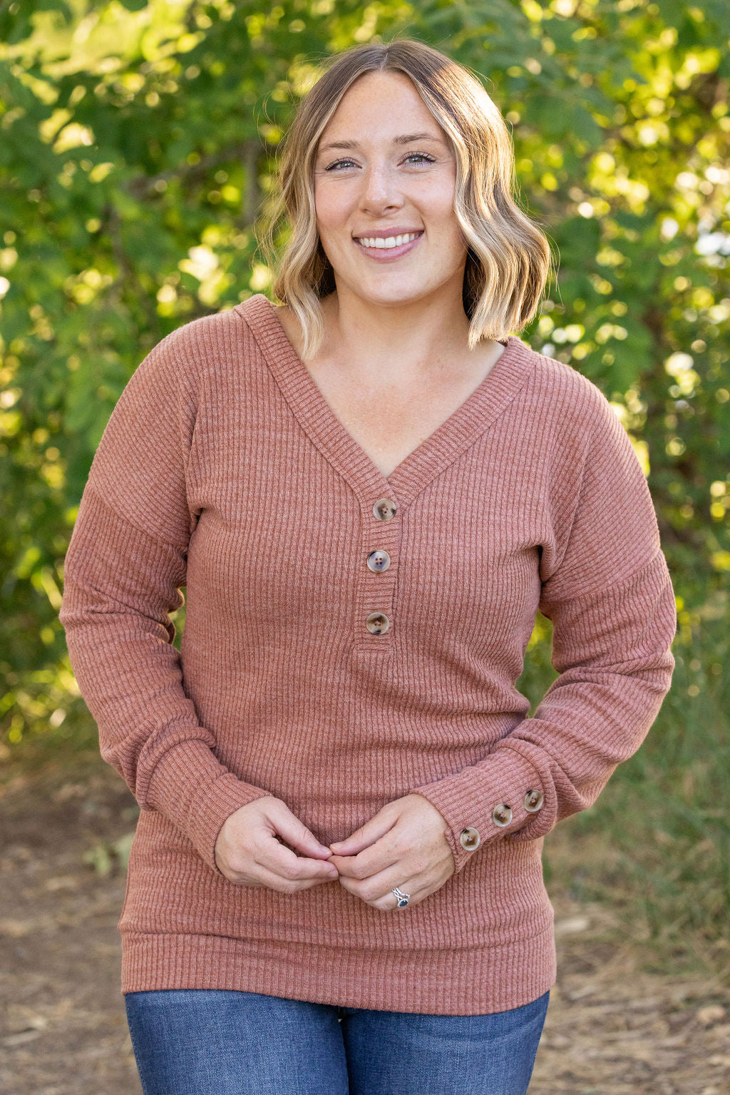 IN STOCK Brittney Button Sweater - Terra Cotta