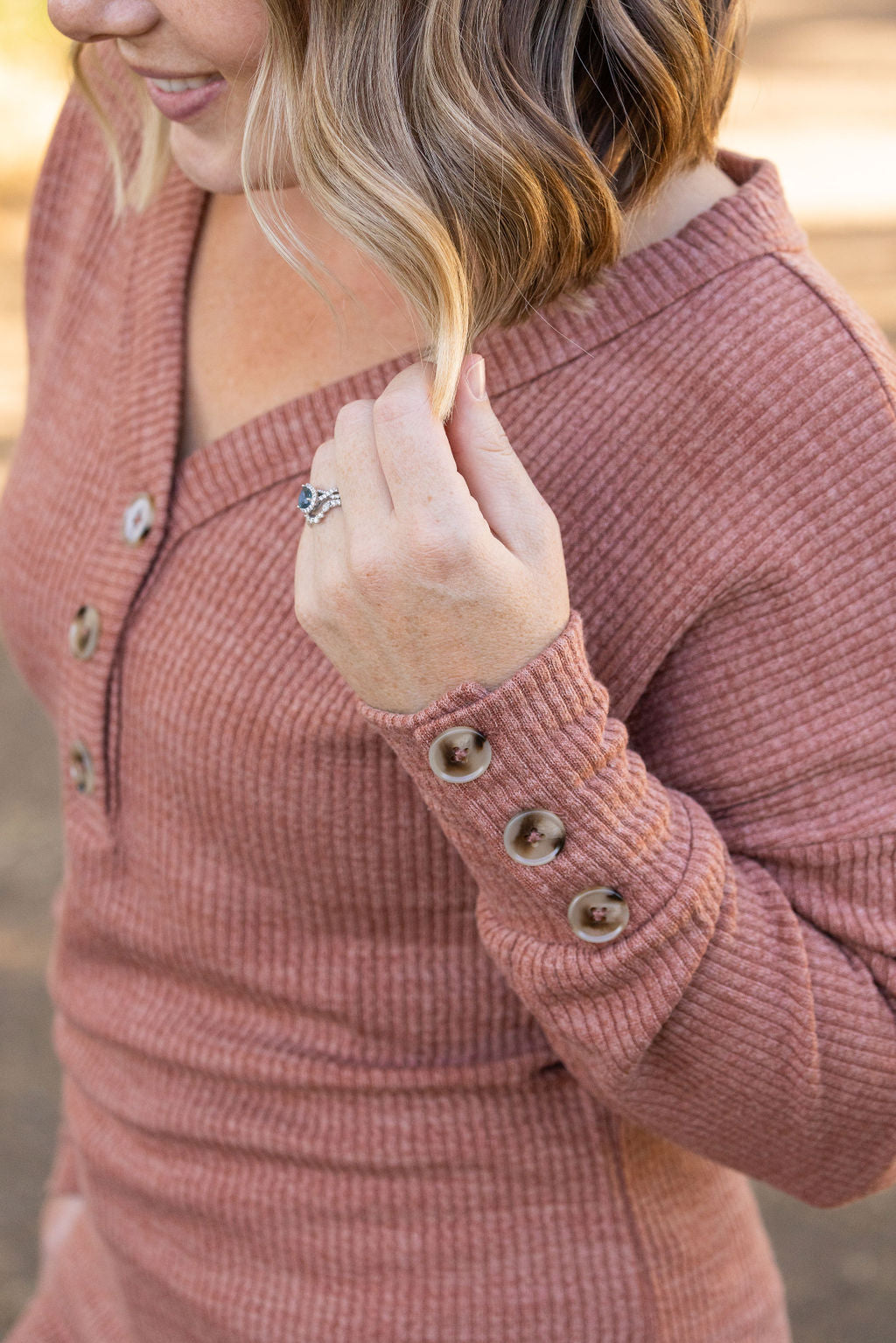 IN STOCK Brittney Button Sweater - Terra Cotta