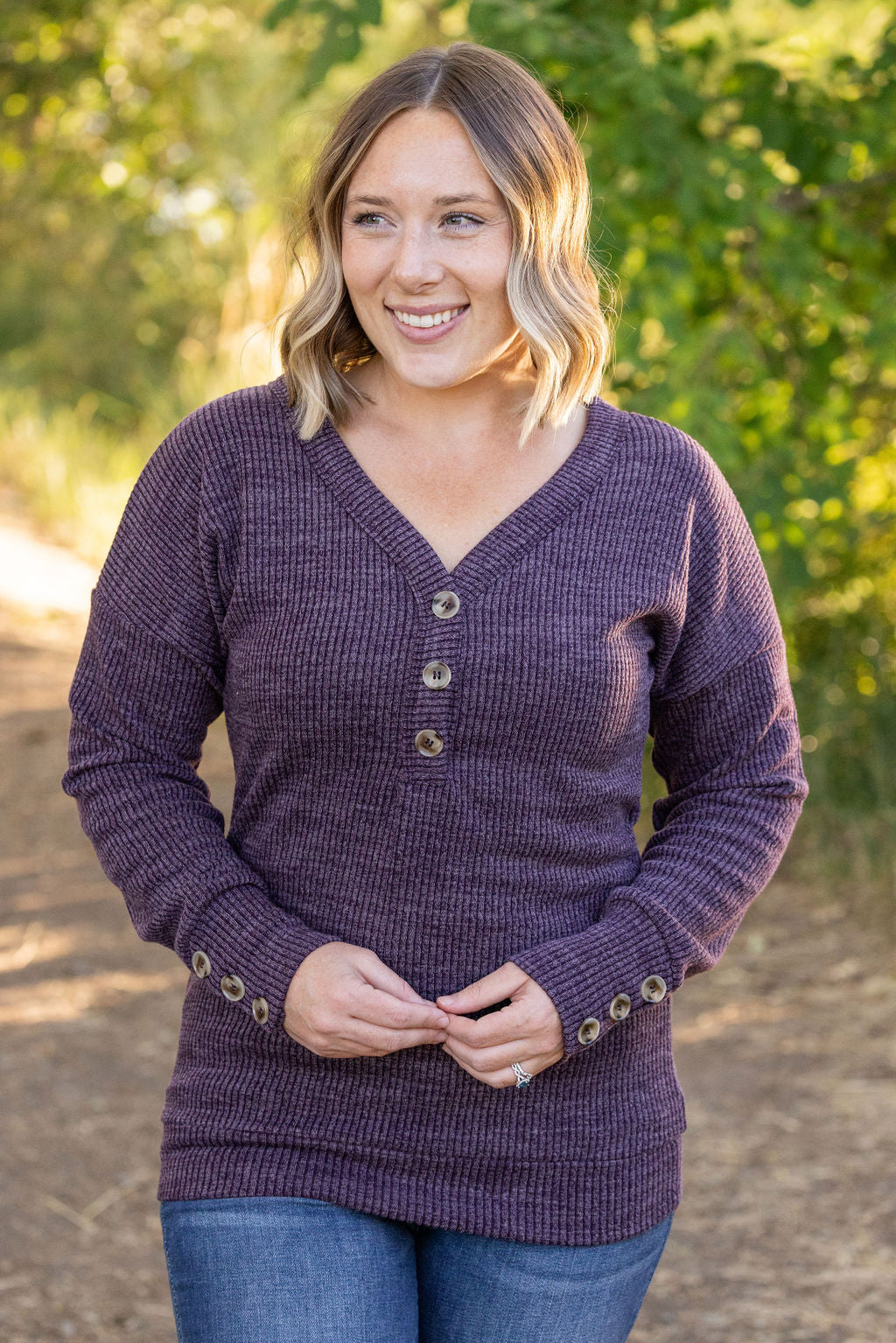 IN STOCK Brittney Button Sweater - Purple