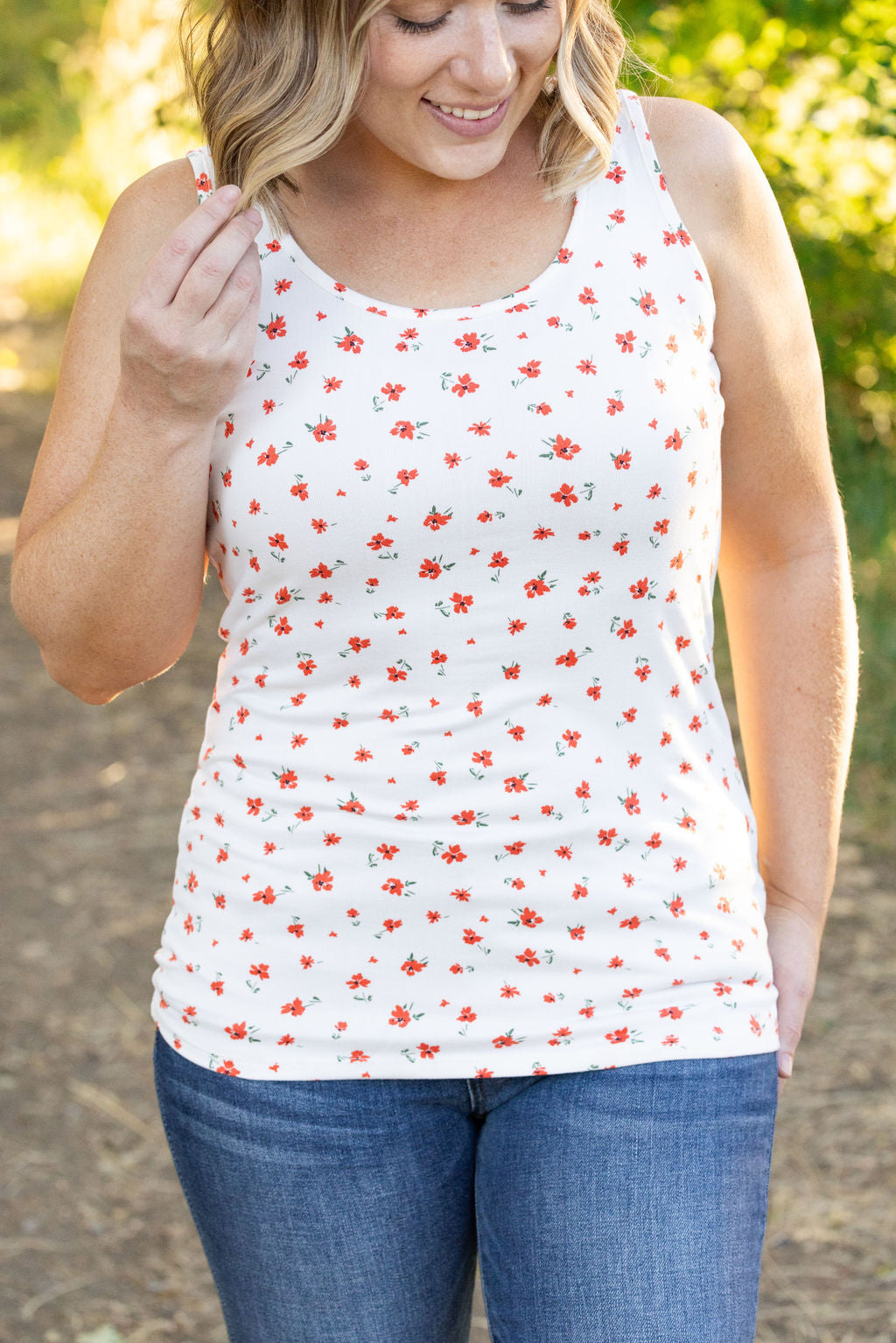 IN STOCK Luxe Crew Tank - Micro Ivory Floral