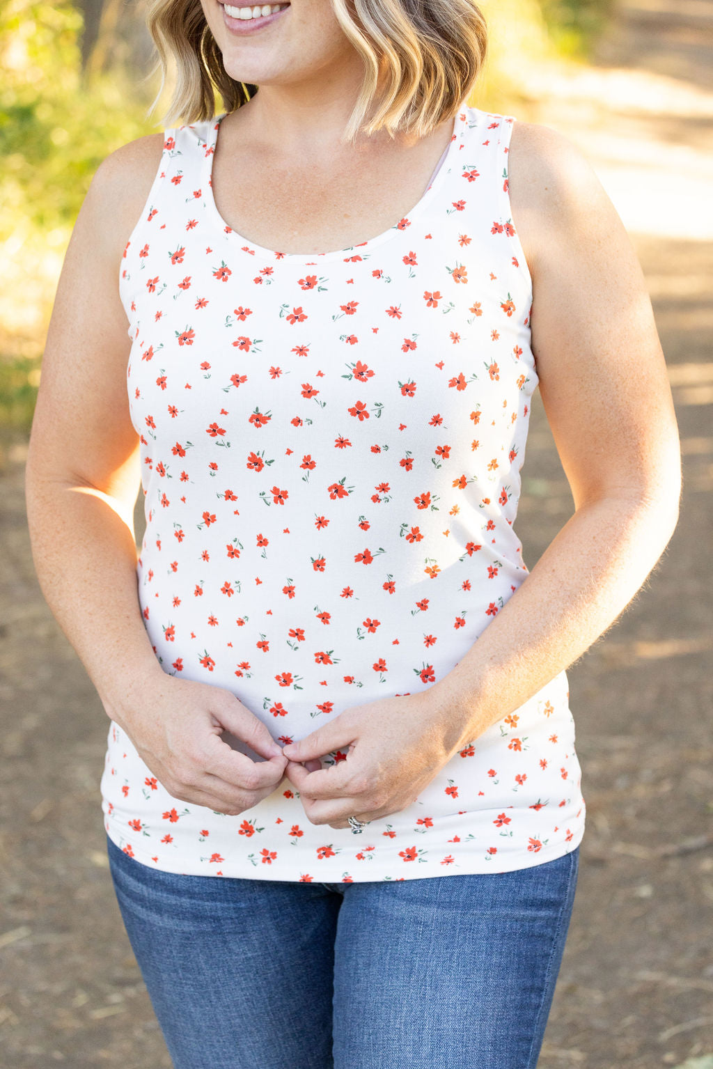 IN STOCK Luxe Crew Tank - Micro Ivory Floral