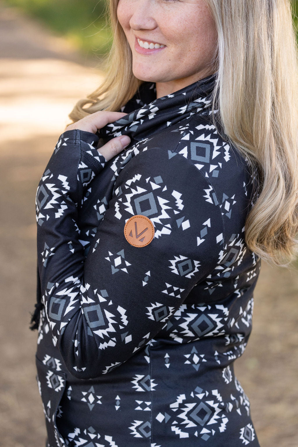 IN STOCK Soft Funnel Neck - Black Geometric