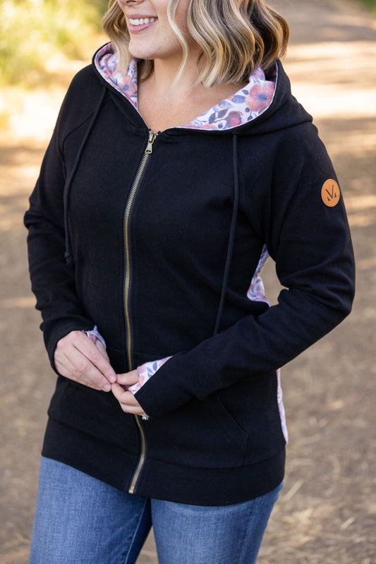 IN STOCK Classic Fullzip Hoodie - Black and Fall Floral