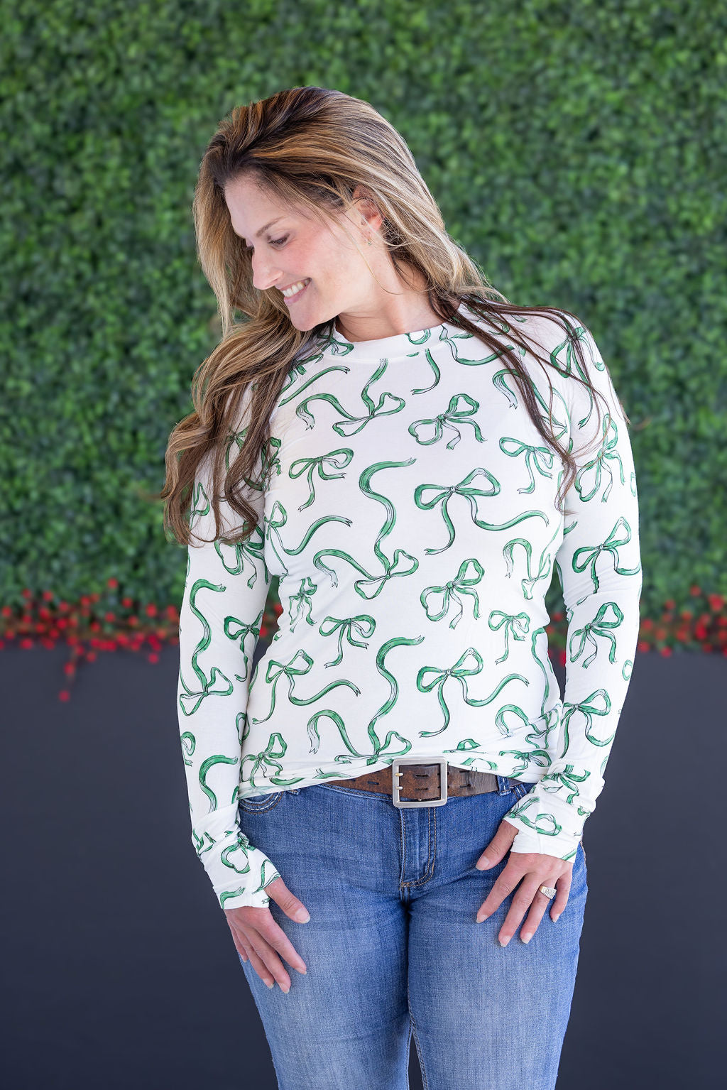 Michelle Mae Blair Long Sleeve Top - Green Ribbons
