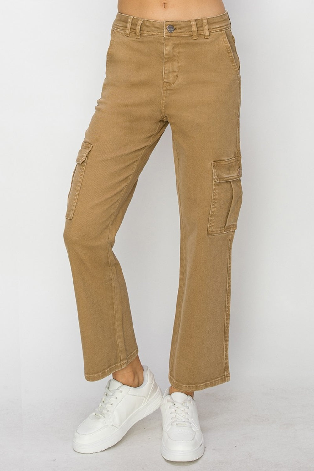 Risen Full Size High Rise Cargo Jeans in Mocha