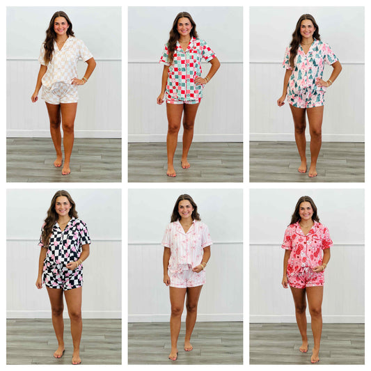 PREORDER: Short Sleeve Shorts Pajama Sets in 6 Everyday or Christmas Styles