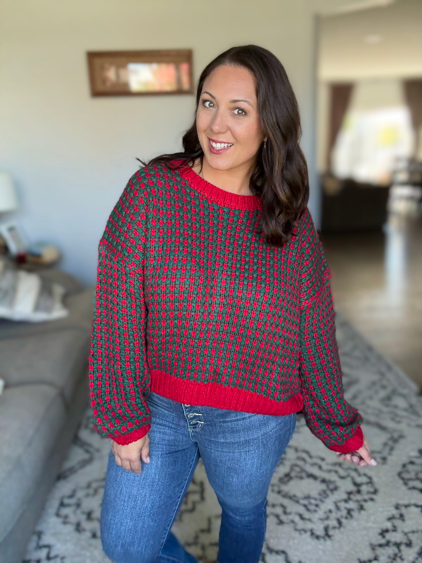 SO ME Textured Two Tone Holiday Knit Sweater