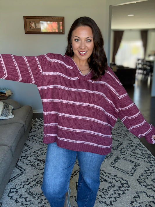 BiBi Plum it Like It's Hot Striped Sweater