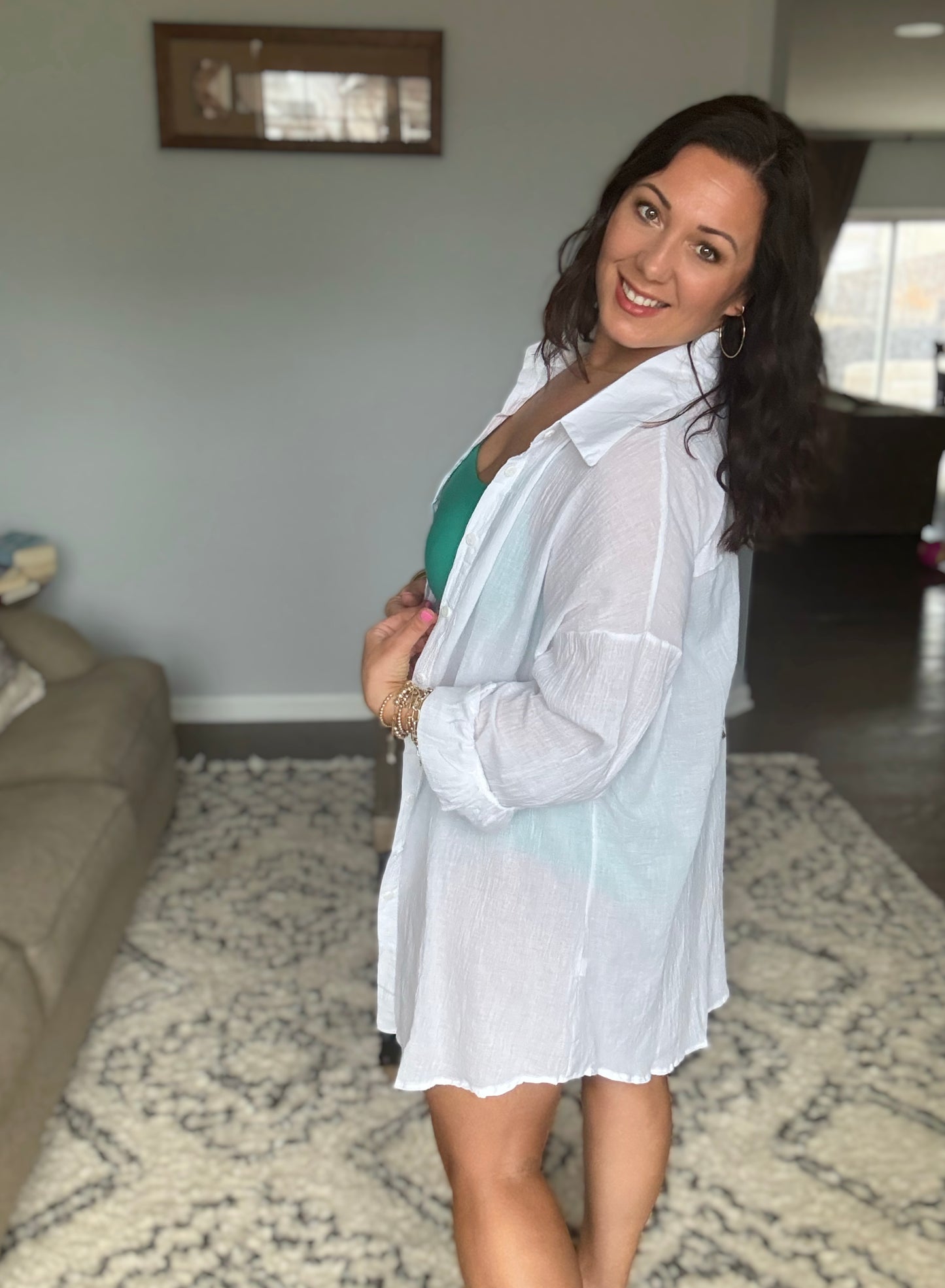 Santorini Evil Eye Gauzy Button Down Coverup