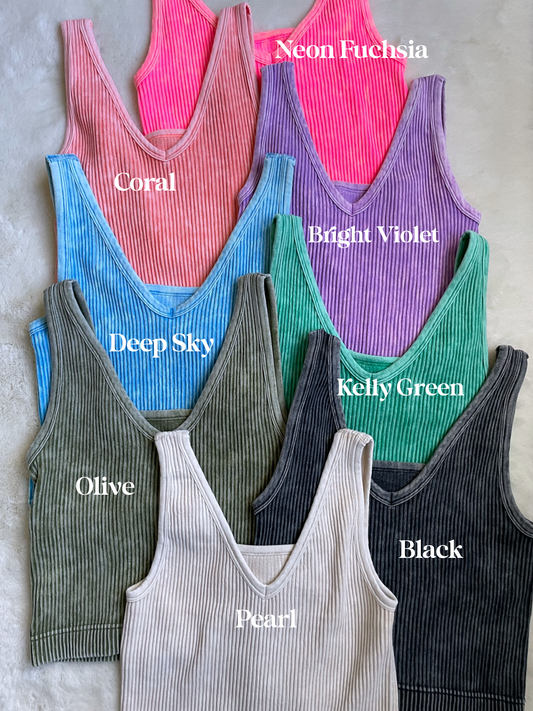 Effortless Reversible Mineral Washed Ribbed Crop Tank (multiple colors)