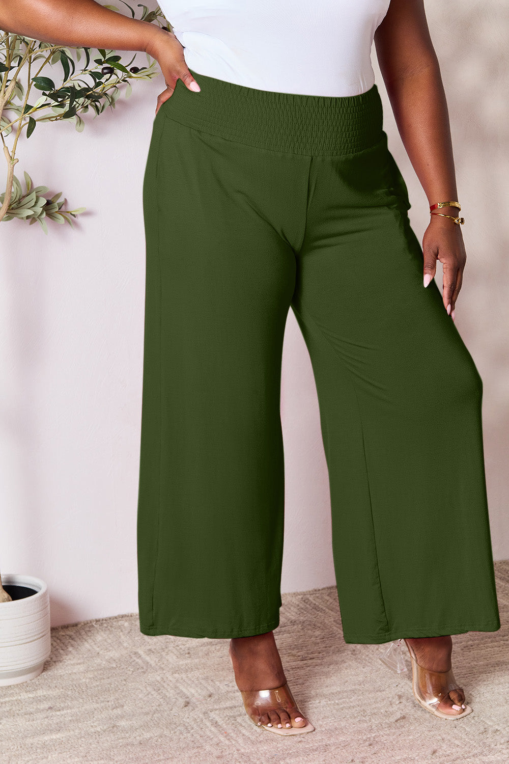 Smocked Waist Wide Leg Pants in 5 Colors