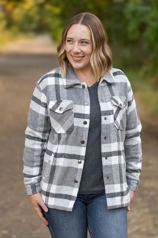 IN STOCK Norah Plaid Shacket - Classic Grey and White