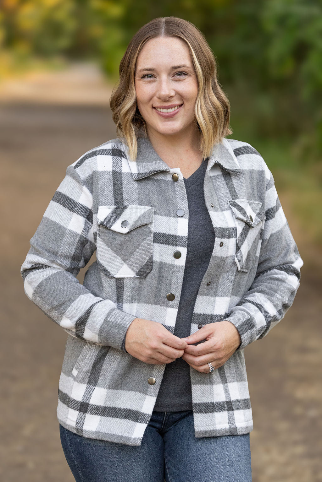 IN STOCK Norah Plaid Shacket - Classic Grey and White