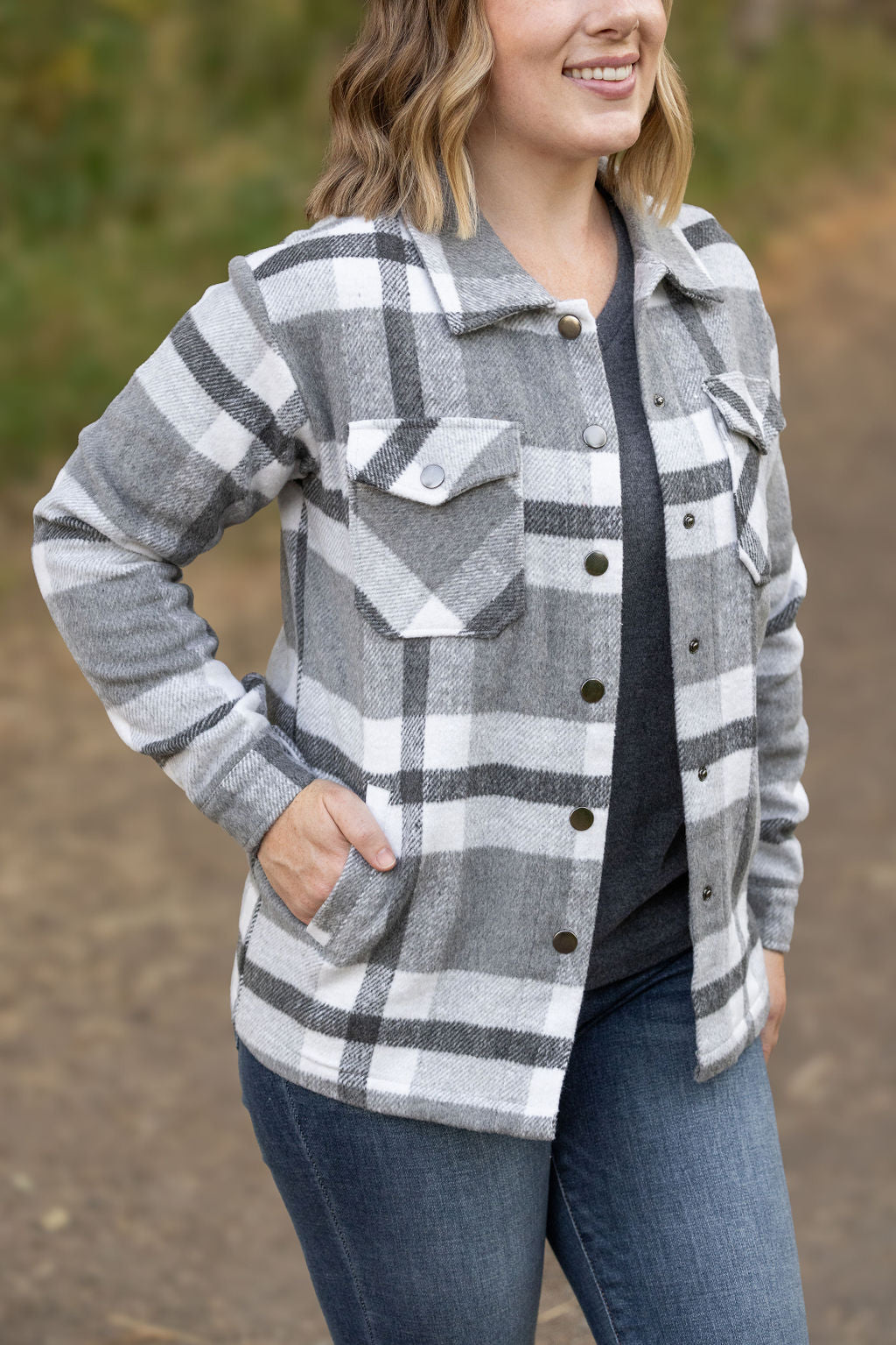 IN STOCK Norah Plaid Shacket - Classic Grey and White