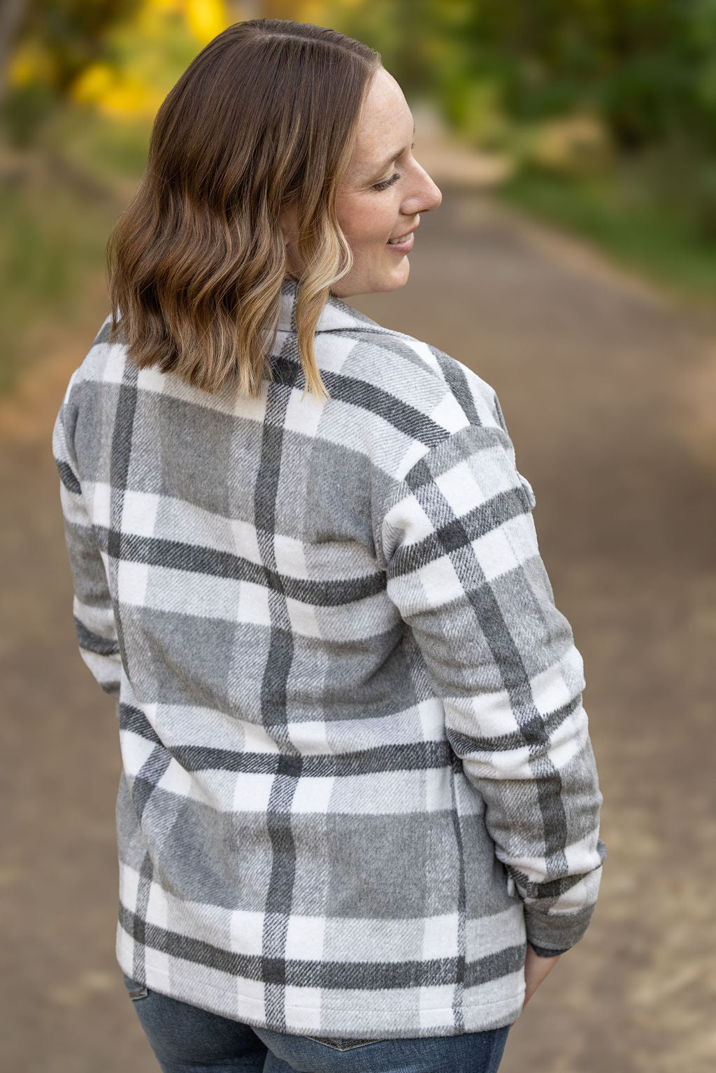 IN STOCK Norah Plaid Shacket - Classic Grey and White