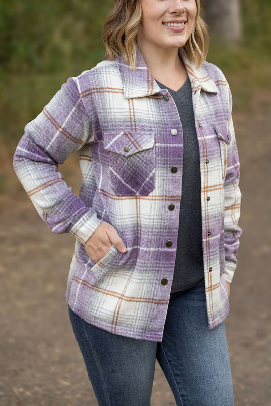 IN STOCK Norah Plaid Shacket - Purple and Gold