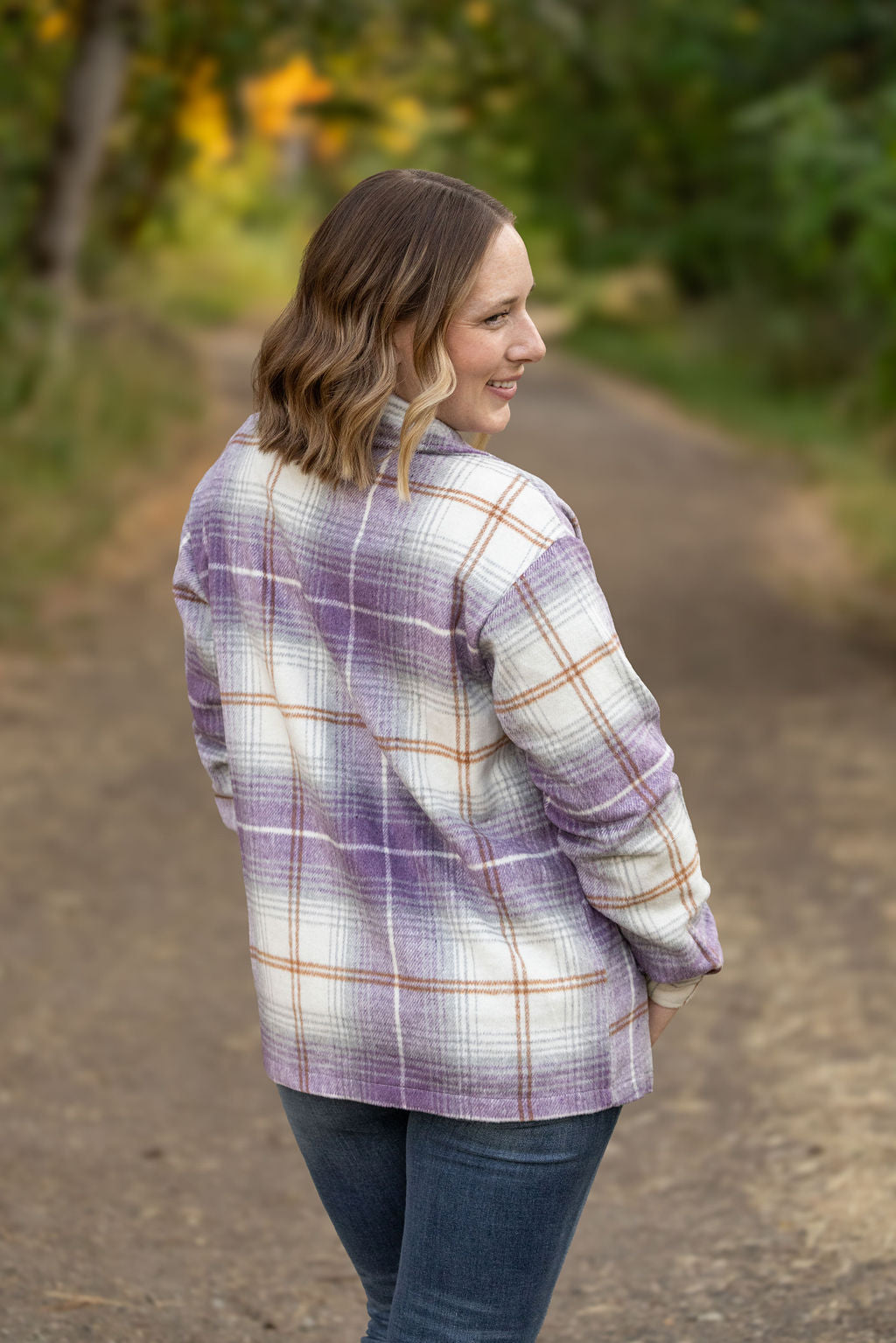 IN STOCK Norah Plaid Shacket - Purple and Gold