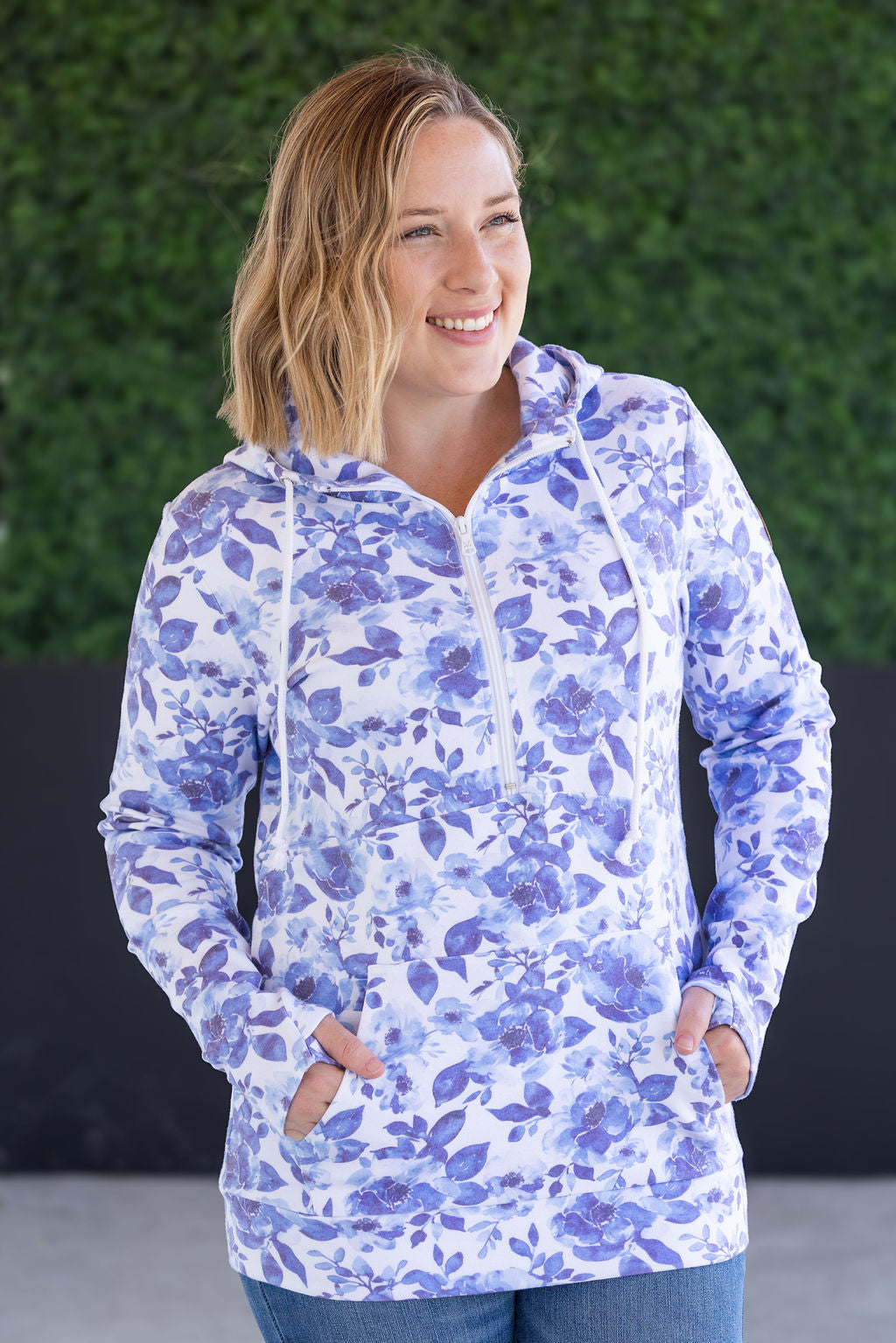 Michelle Mae HalfZip Hoodie - Sapphire Floral
