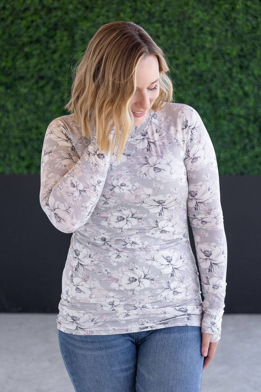 Michelle Mae Blair Long Sleeve Top - Vintage Grey Floral
