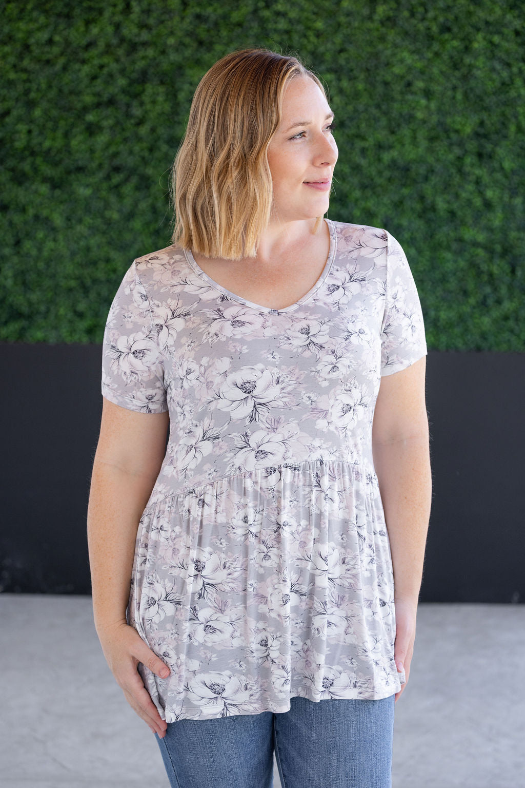 Michelle Mae Sarah Ruffle Short Sleeve - Vintage Grey Floral