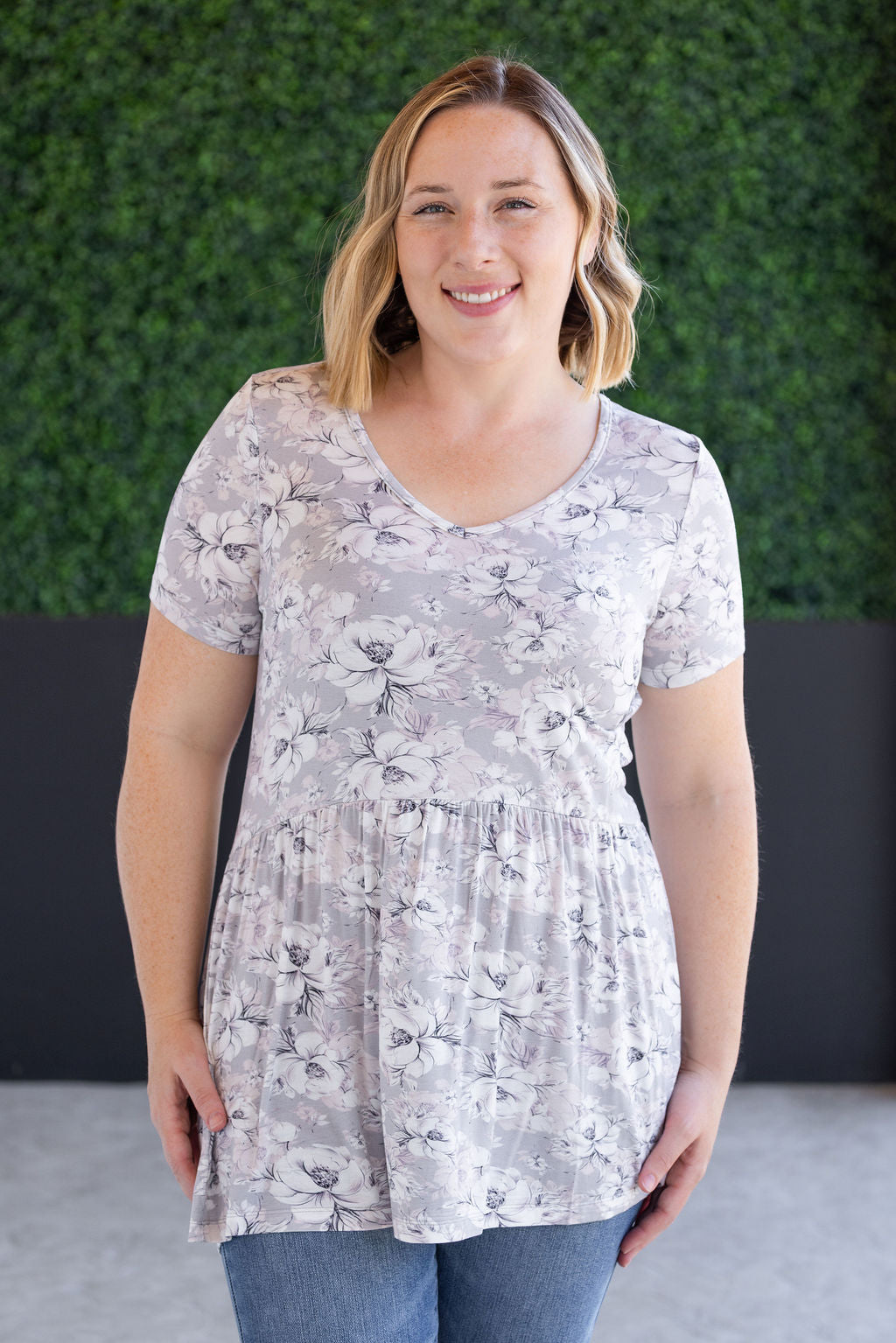 Michelle Mae Sarah Ruffle Short Sleeve - Vintage Grey Floral