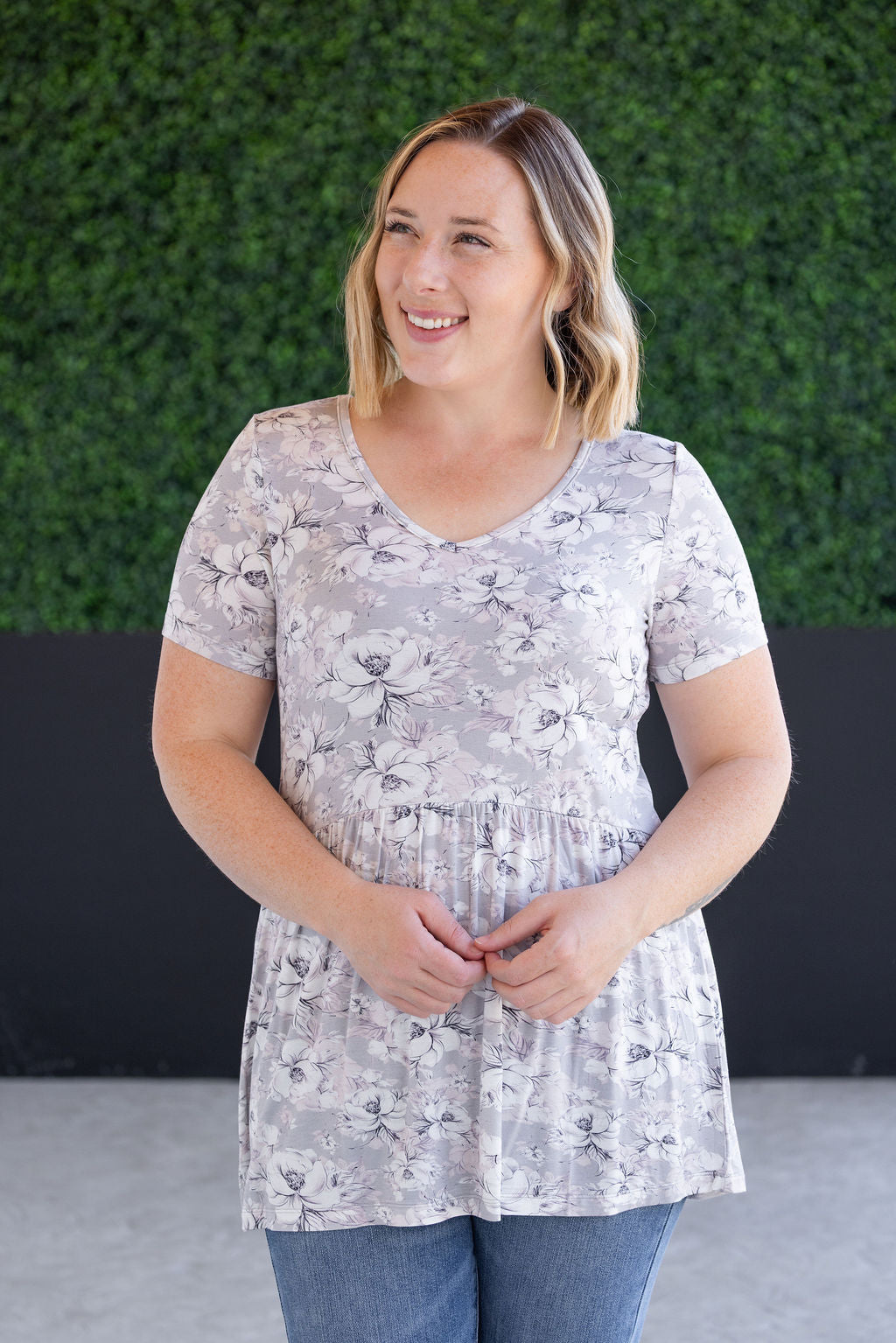 Michelle Mae Sarah Ruffle Short Sleeve - Vintage Grey Floral