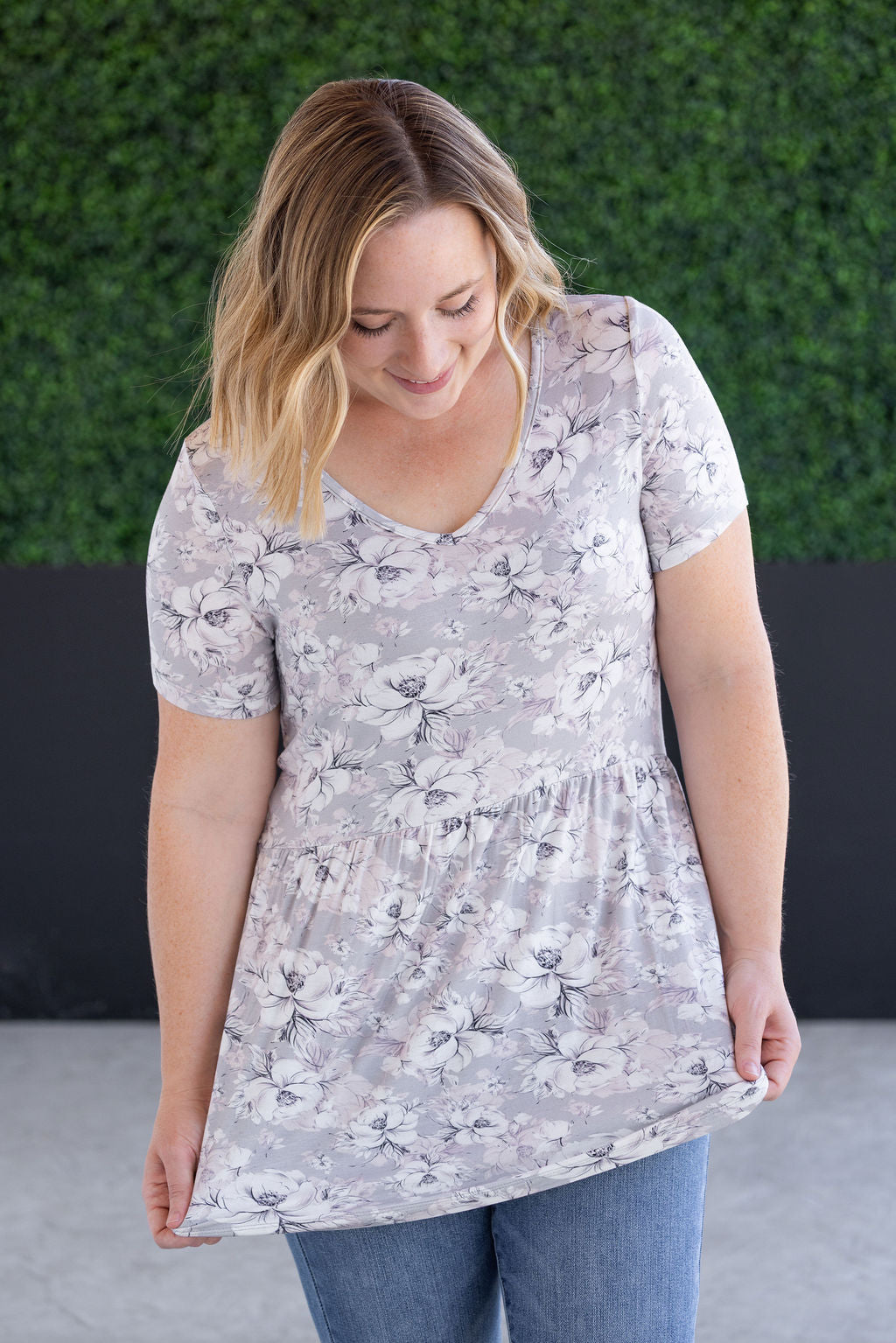 Michelle Mae Sarah Ruffle Short Sleeve - Vintage Grey Floral