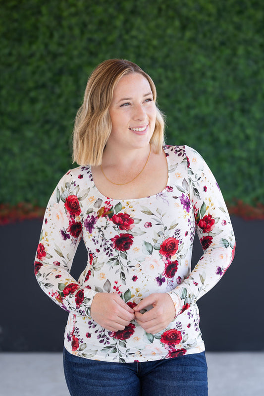 IN STOCK Alyssa Long Sleeve Top - Burgundy Bloom
